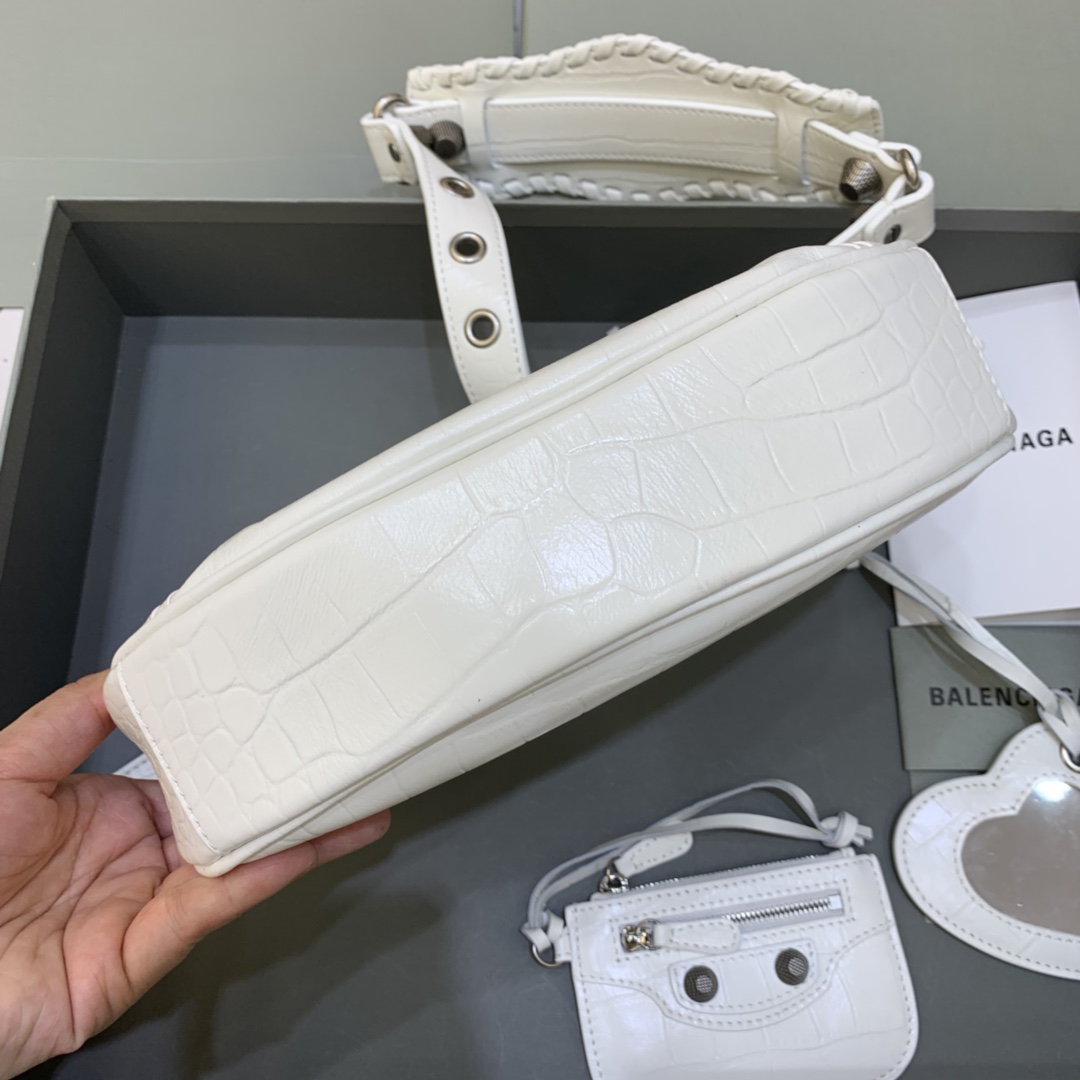 Balenciaga Le Cagole XS Shoulder Bag Crocodile Embossed White 